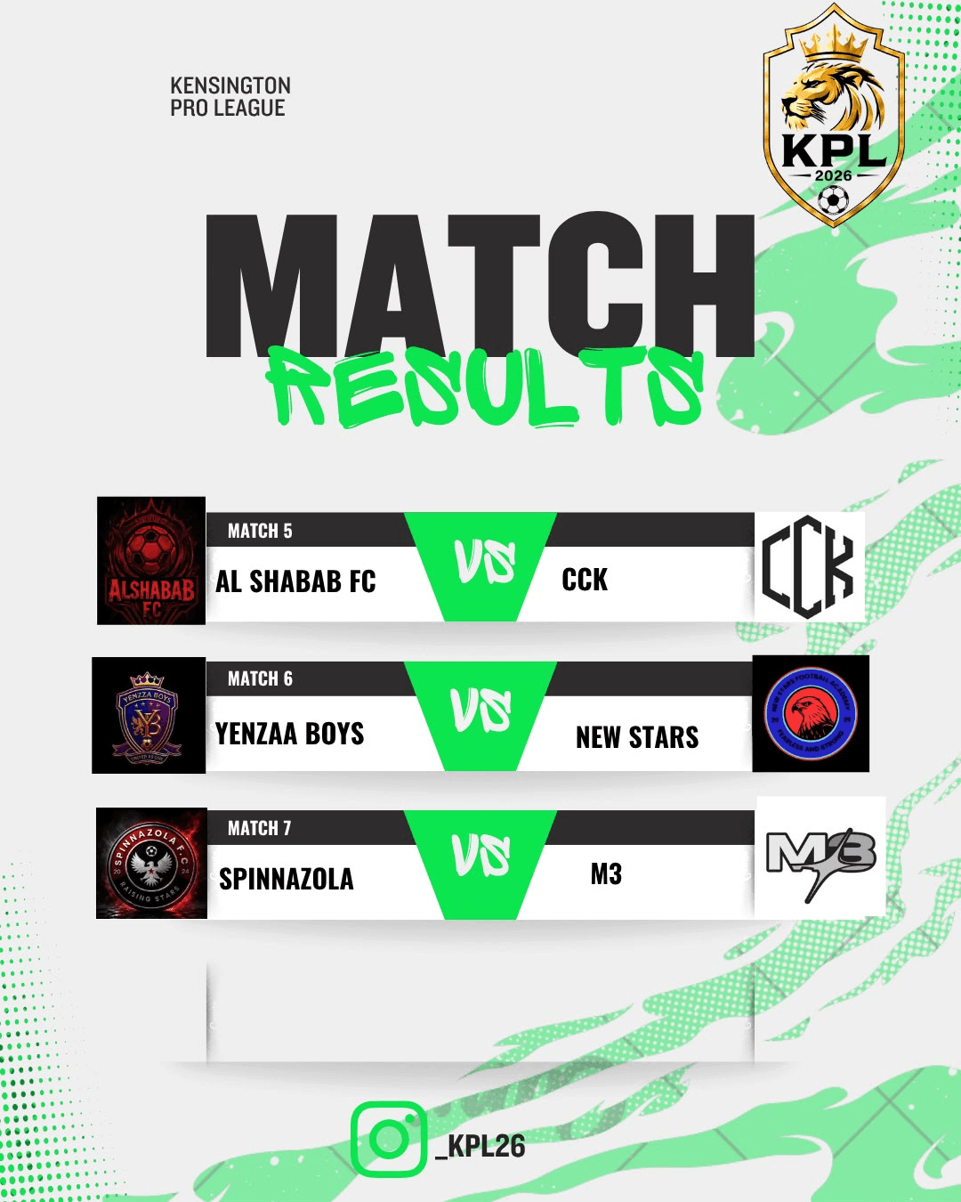 Earlier fixture poster — matches 5–7